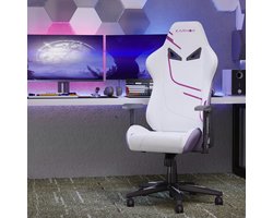 DESMIU Gamingstoel 132 Cm - Ergonomisch Met Verstelbare Armleuningen, Hoofdsteun En Lendensteun - Voor Bureau En Gaming - Stof - Wit Paars