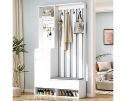 DESMIU Garderobekast - 6 In 1 Halmeubel Met Zitbank En Prikbord - Voor Entree En Gang - MDF - 100x35x180 Cm - Wit