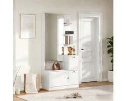 DESMIU Halmeubel - Met Spiegel En Schoenopberging - Smal Ontwerp Voor Gang En Entree - Spaanplaat - 85x40x180 Cm - Wit