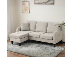 DESMIU Hoekbank 166 x 118 x 77 cm - Modulaire Chaise Longue Met Links Of Rechts Opstelling - Voor Woonkamer En Kantoor - Katoen Linnen - Beige Grijs Wit