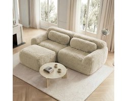 DESMIU Hoekbank 204 x 179 x 73 cm - L-Vormige 2-Zits Modulaire Bank Met Ottomaan En Kussens - Voor Woonkamer En Lounge - Pluche Licht Khaki