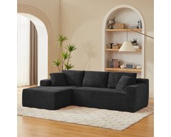 DESMIU Hoekbank 252,5 x 163 x 65 cm - Modulair 4-Zits Met Afneembare Kussens - Voor Woonkamer, Kantoor En Appartement - Stof Zwart