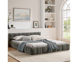 DESMIU Hoekbank 256,5 x 133,5 x 89 cm - Omkeerbare Chaise Longue Met 6 Kussens - Voor Woonkamer En Kantoor - Ribstof En Schuim - Beige