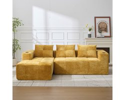 DESMIU Hoekbank 258 Cm - L-Vormige 3-Zits Met Bekerhouders En 3 Kussens - Voor Woonkamer Appartement En Wachtruimte - Chenille Geel