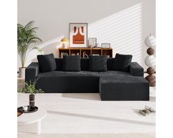 DESMIU Hoekbank 261 Cm - Modulaire Diepe Zitting Met Chaise Longue Rechts - Voor Woonkamer En Slaapkamer - Corduroy Zwart