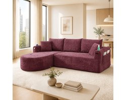 DESMIU Hoekbank 3-Zits - L-Vorm Cloud Couch Met Bekerhouder En Zijvakken - Voor Woonkamer En Lounge - Stof - Claret Red