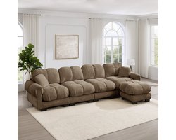 DESMIU Hoekbank 330 x 149 x 90 cm - Modulaire 4-Zits Met Verplaatsbare Ottomaan - Voor Woonkamer - Chenille - Bruin
