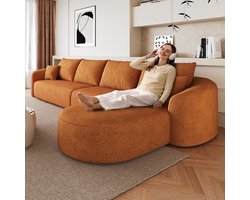 DESMIU Hoekbank 336 cm - L-Vormig, 4-Zits, Geen Montage Nodig - Voor Woonkamer en Slaapkamer - Chenille Stof - Oranje
