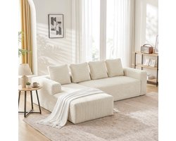 DESMIU Hoekbank 4 Zits - L Vorm Met Chaise Rechts - Modulair En Zonder Montage - Voor Woonkamer En Slaapkamer - Corduroy - Beige