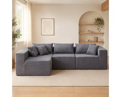 DESMIU Hoekbank 4-Zits - Modulaire L-Vormige Bank - Vrij Te Combineren Zonder Montage - Voor Woonkamer En Slaapkamer - Stof - Grijs
