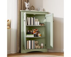 DESMIU Hoekkast - Driehoekig Ruimtebesparend Ontwerp Met 2 Deuren En 3 Niveaus - Voor Badkamer En Keuken - MDF - 61,5 x 80 Cm - Groen