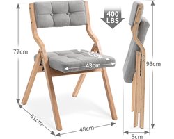 DESMIU Inklapstoel 2-Pack - Met Zacht Gestoffeerde Zitting En Rugleuning - Voor Eetkamer, Keuken, Kantoor En Feest - Hout - Grijs