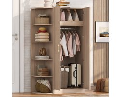 DESMIU Kledingkast Dubbele Deuren Met Legplanken En Lades - Houtlook Voor Slaapkamer En Woonkamer - MDF - 90x55x170 Cm - Naturhoutkleur