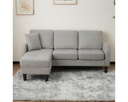 DESMIU L Vormige Hoekbank Met Chaise Longue 3 Zitplaatsen 166 X 118 X 77 Cm Met Flexibele Opstelling Voor Woonkamer Appartement En Kantoor Van Katoen Linnen Grijs