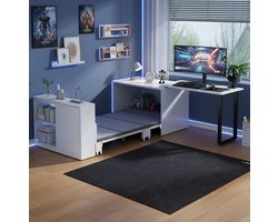 DESMIU Opklapbed - Bureau Met Geintegreerd Bed En Opbergruimte - Ruimtebesparend Voor Studio En Werkkamer - Metaal En Spaanplaat - 216x116 Cm - Wit