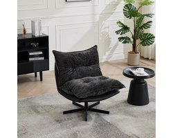 DESMIU Relaxfauteuil 81 cm - Handmatig Verstelbare Rugleuning En 360 Graden Draaibaar - Voor Woonkamer En Leeshoek - Chenille Kunstleer - Zwart Grijs