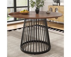 DESMIU Ronde Eettafel Van MDF En Metaal Voor Eetkamer Woonkamer En Kantoor Met Verstelbare Poten Walnoot En Zwart 80x80x76 Cm