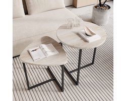 DESMIU Salontafel - 2 Delige Nestbare Set Voor Woonkamer - Industrieel Design Met Houtlook En Metalen Frame - 45x50,5 Cm - Eikenkleur