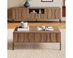 DESMIU Salontafel En Tv Meubel Set - Golvend Houtnerf Ontwerp - Voor Woonkamer In Wabi Sabi En Modern Minimalistisch - Mdf - Naturel - 160x35x46 Cm En 105x55x41 Cm