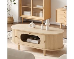 DESMIU Salontafel Met Lade En Rolluik – Modern Opbergmeubel Voor Woonkamer En Kleine Ruimtes – MDF En Glas – Eikenkleur – 100 X 50 X 36 Cm