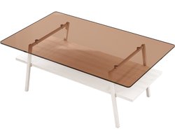 DESMIU Salontafel – Modern Glasdesign Met Stevige Basis En Verfijnde Afwerking – Voor Woonkamer En Lounge – MDF En Glas – Bruin Wit – 98x58x42,5 Cm