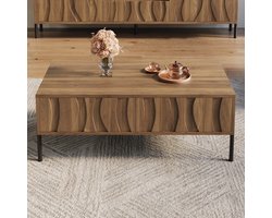 DESMIU Salontafel - Retro Design Met Golvende Lades En Ruime Opberging - Voor Woonkamer En Interieur - MDF En Spaanplaat - 105x55x41 Cm - Naturel
