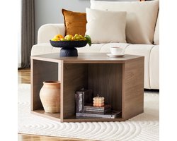 DESMIU Salontafel – Zeshoekig Multifunctioneel Ontwerp Met Natuurlijke Houtnerf – Voor Woonkamer En Diverse Ruimtes – MDF – Bruin – 79x69,4x40 Cm