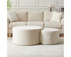DESMIU Salontafelset - Gevoerde Ronde Tafels Met Veelzijdige Functie - Voor Woonkamer En Zithoek - Stof - Beige - Set Van 2