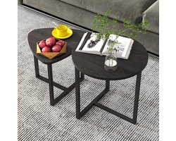 DESMIU Salontafelset - Nestbare Tafels in Industrieel Design - Voor Woonkamer en Slaapkamer - Metaal en Houtlook - Zwart