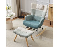 DESMIU Schommelstoel 83 x 65,5 x 95 cm - Met Hocker, Hoge Rugleuning En Zijvak - Voor Woonkamer, Slaapkamer En Kinderkamer - Bouclé Multicolor