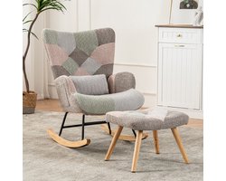DESMIU Schommelstoel 93 Cm - Met Hocker En Lendenkussen - Voor Woonkamer Slaapkamer Of Terras - Fluweel - Multicolor