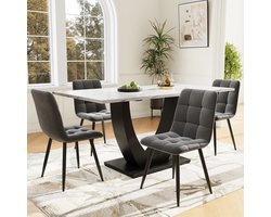 DESMIU Set Tafel En Stoelen 140 x 80 x 75,5 cm - 5-Delig Met 4 Fluwelen Stoelen - Voor Eetkamer En Keuken - MDF, Metaal En Fluweel - Multicolor
