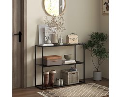 DESMIU Sidetable - 90 x 30 x 75 cm - Twee Open Niveaus - Staal - Zwart - Haltafel Voor Entree En Woonkamer