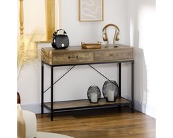 DESMIU Sidetable - Industrieel Ontwerp Met 2 Lades En Onderplank - Voor Hal En Woonkamer - Hout En Metaal - 100x35x76,5 Cm - Bruin
