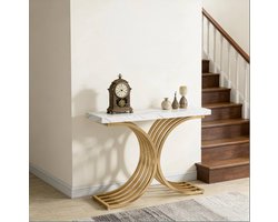 DESMIU Sidetable - Marmerlook Blad Met Gouden Metalen Frame - Voor Hal En Woonkamer - Hout - 100x30x80 Cm - Goud En Wit