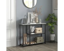 DESMIU Sidetable - Modern Design Met 2 Open Planken En Kantelbeveiliging - Voor Hal En Woonkamer - Staal En Spaanplaat - 100x30x80 Cm - Wit