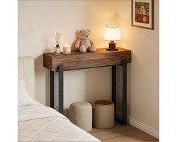 DESMIU Sidetable - Smal Industrieel Design Met Verborgen Opbergruimte - Voor Hal En Woonkamer - Metaal En Hout - 105x30x80 Cm - Zwart En Rustiek Bruin