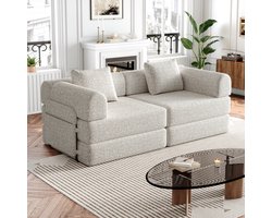 DESMIU Slaapbank 183,8 Cm - 2-Zits Met Slaapfunctie En Opbergruimte In Armleuning - Voor Woonkamer En Logeerkamer - Chenille Khaki