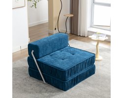 DESMIU Slaapbank 92 x 92 x 64 cm - Opklapbare 2-in-1 Slaapstoel Met Rugkussen - Voor Woonkamer En Logeerkamer - Chenille Blauw