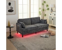 DESMIU Sofa 2-Zits - Met Ledverlichting, Usb-Laadpunt En Opbergvak - Voor Woonkamer, Slaapkamer En Werkkamer - Chenille - Grijs