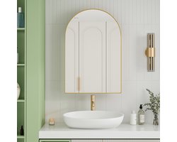 DESMIU Spiegelkast - Gebogen Design Met Metalen Frame En Verstelbare Planken - Voor Badkamer En Kleedruimte - Goud - 91x61x12 Cm
