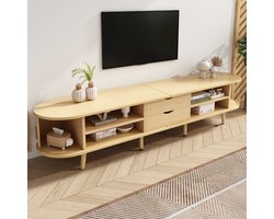 DESMIU Televisiemeubel - Ovaal Design Met Schuifdeuren En Dubbele Lade - Voor Woonkamer En Slaapkamer - MDF - 175x40x42 Cm - Eik