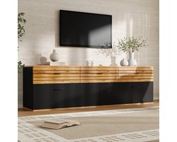 DESMIU TV Meubel - 3 Laden En 2 Kleppen - Voor Woonkamer Slaapkamer En Eetkamer - MDF En Spaanplaat - 168x38x59 Cm - Naturel Zwart