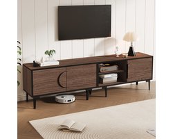 DESMIU TV-Meubel - Dark Oak Met 3 Deuren En Open Vakken - Voor Woonkamer En Home Cinema - Spaanplaat En PVC - 180x35x49 Cm