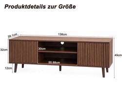 DESMIU Tv-Meubel - Geribbelde Deuren Met Open Vakken En Opbergruimte - Voor Woonkamer En Slaapkamer - MDF - 138x39,1x49 Cm - Walnoot