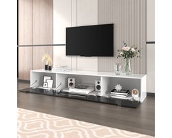 DESMIU Tv Meubel - Hoogglans Kast Met Ledverlichting En Geribbelde Deuren - Voor Woonkamer En Mediahoek - Spaanplaat - 180x35x30 Cm - Wit