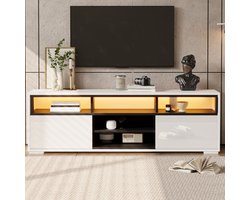 DESMIU Tv Meubel - Hoogglans Kast Met Ledverlichting En Opbergruimte - Voor Kleine Woonkamers - Spaanplaat - 150x35x50 Cm - Wit Zwart