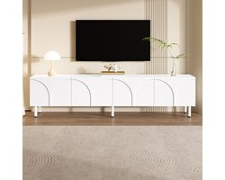 DESMIU Tv-Meubel - Lage Kast Met 4 Deuren En 2 Opbergvakken - Voor Woonkamer - MDF En Spaanplaat - 180 x 35 x 49 cm - Wit