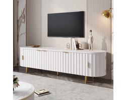DESMIU TV-Meubel - MDF Met 5 Deuren En Geribbelde Fronten - Moderne Opbergruimte Voor Woonkamer - IJzer - Wit - 170x40x47 Cm