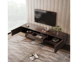 DESMIU Tv Meubel - Met Lade En 2 Deuren - Open Vakken Voor Woonkamer En Mediaopslag - Spaanplaat - 150x35x44 Cm - Naturel